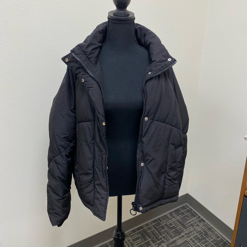 Black Puffer Zip/Button On TOPSHOP